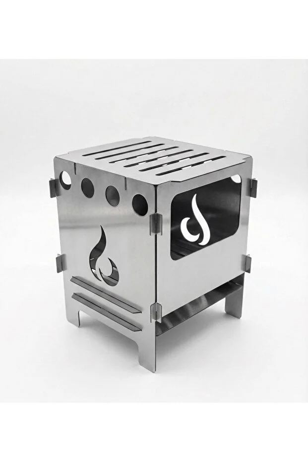 Large Ateş Kutusu / Portatif Katlanır Kamp Ocağı / Kül Tablalı & Çantalı (15x15x20 cm)